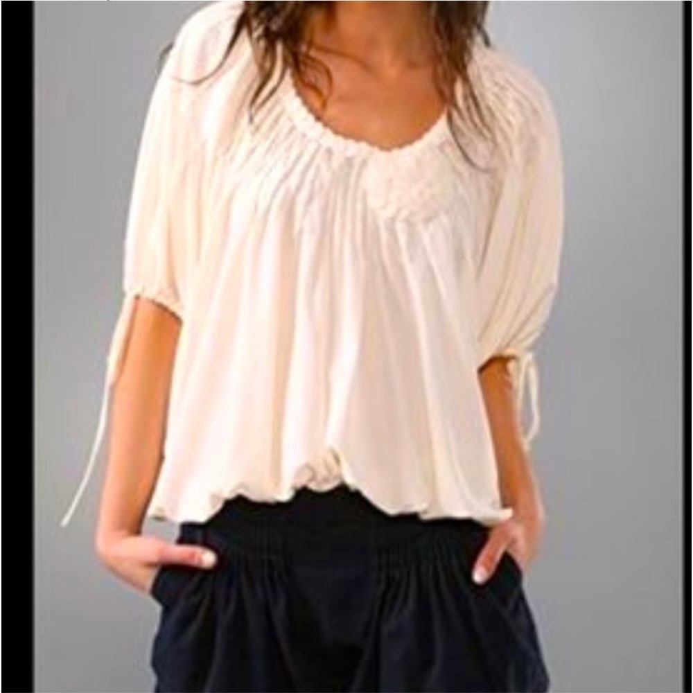 Robbi & Nikki Cream Pleated Details Oversized Top Blouse Sz XS